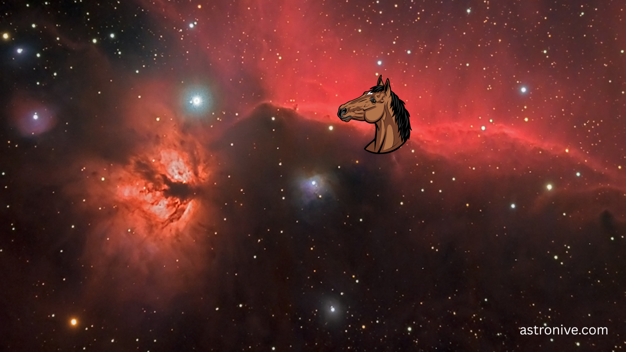 Horsehead Nebula, a dark cloud of gas and dust in the Orion constellation, glowing with vibrant cosmic colors.