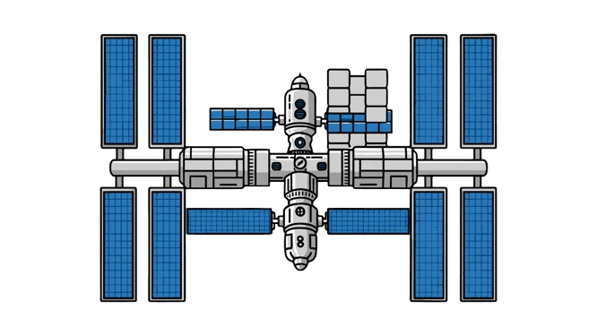 Early space stations like Salyut and Skylab — predecessors of the International Space Station orbiting Earth.