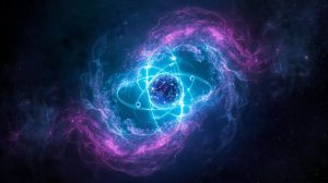 Quantum mechanical model showing electron probability clouds around the nucleus