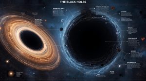 Educational infographic showing different types of black holes in the universe