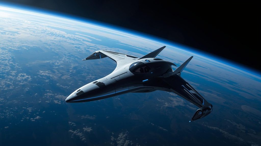 Virgin Galactic SpaceShipTwo flying above Earth during a suborbital space tourism mission